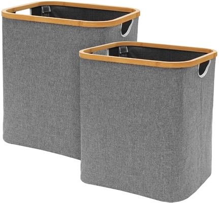 Nordic Sadelik Kanvas Dikdörtgen Bambu Sepet / Çamaşır Düzenleyici 17.5x15.75x13''